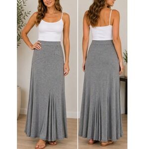 Nine Eight Grey Godet Hem Jersey Maxi Skirt Womens S Lagenlook Academia Preppy
